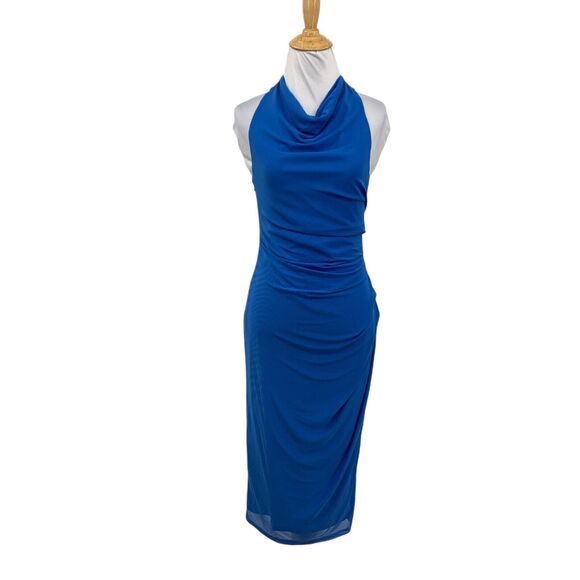 Hello Molly Dress Womens S Small Astral Cowl Neck Ruched Bodycon Side Zip Midi - Picture 1 of 13